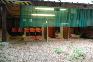 Looking from the target area of the rifle range looking towards the seating area