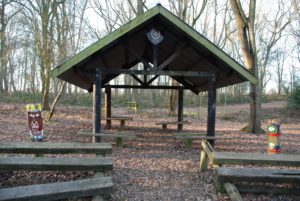 The shelter next to the campfire circle in Blackthorn Woods